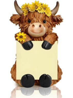 Sunflower Highland Cow Sticky Note Dispenser | Fall Desk Accessory & Gift, 100